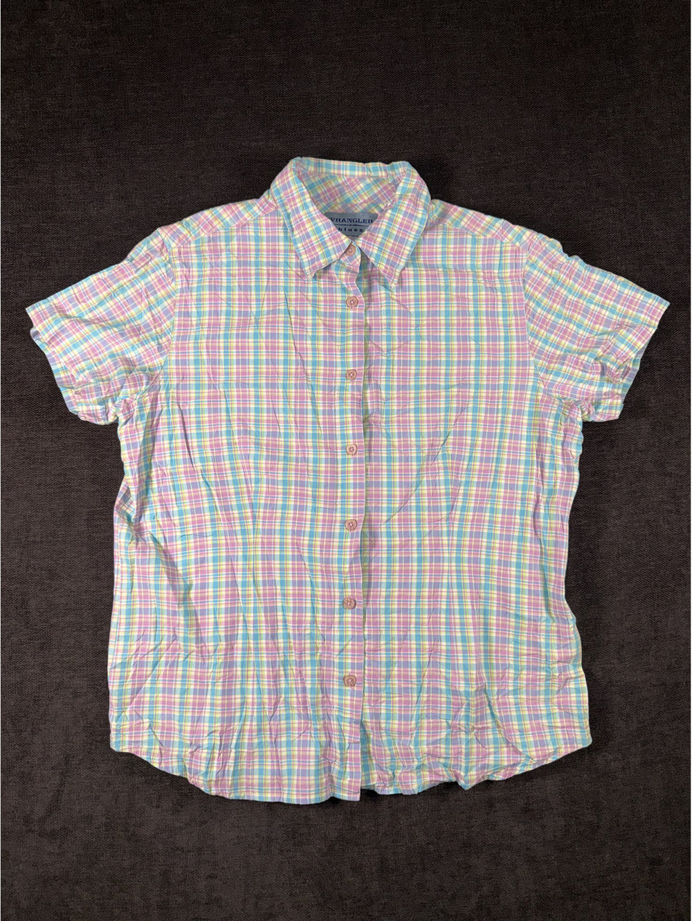 Wrangler Blues Women's Short Sleeve Plaid Button-Up Shirt Medium